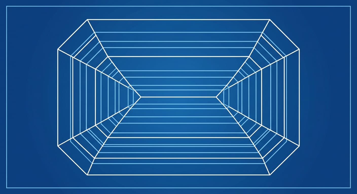 Техническая проекция изумрудной ступенчатой огранки с расположением концентрических граней